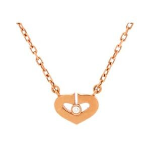 CARTIER C Heart 18K Rose‎ Gold Diamond Necklace 15.25" | AUTHENTICATED